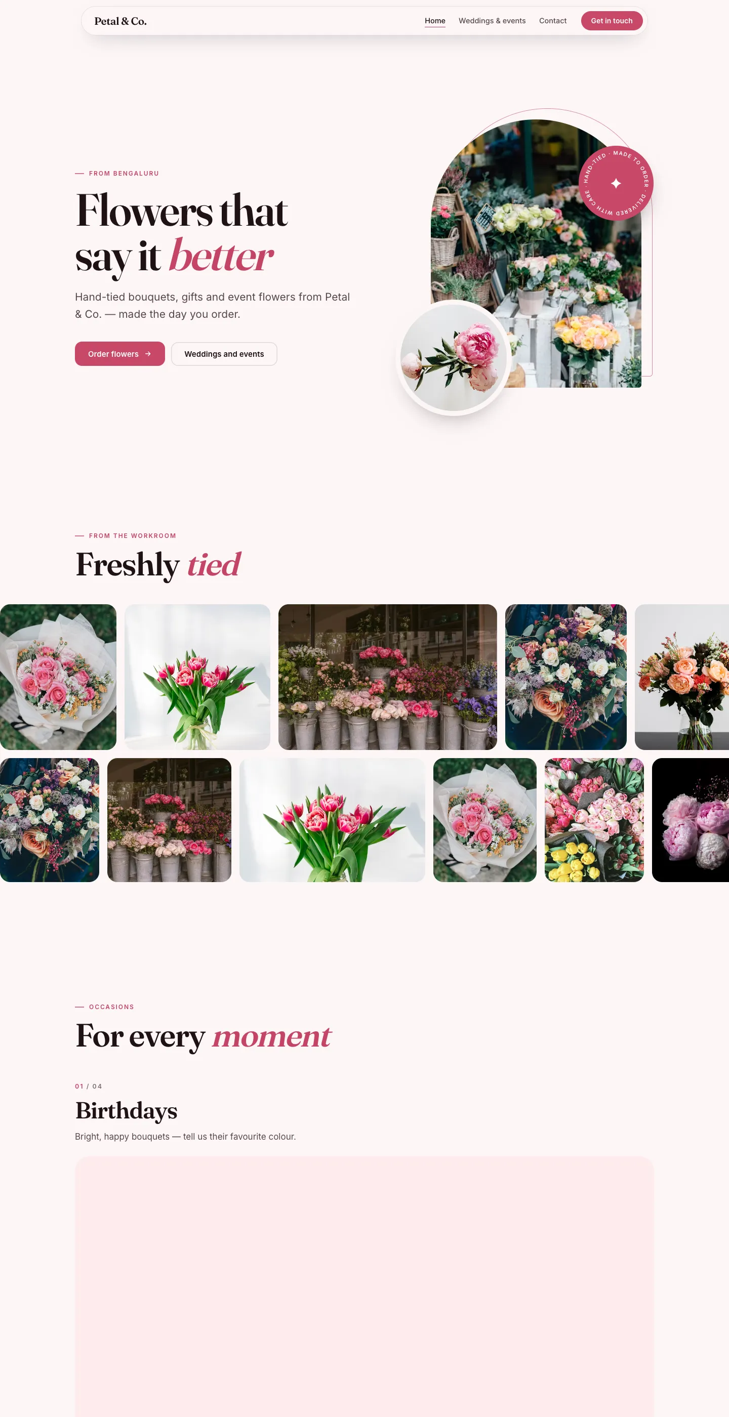 The Bloom design for Petal & Co., whole page