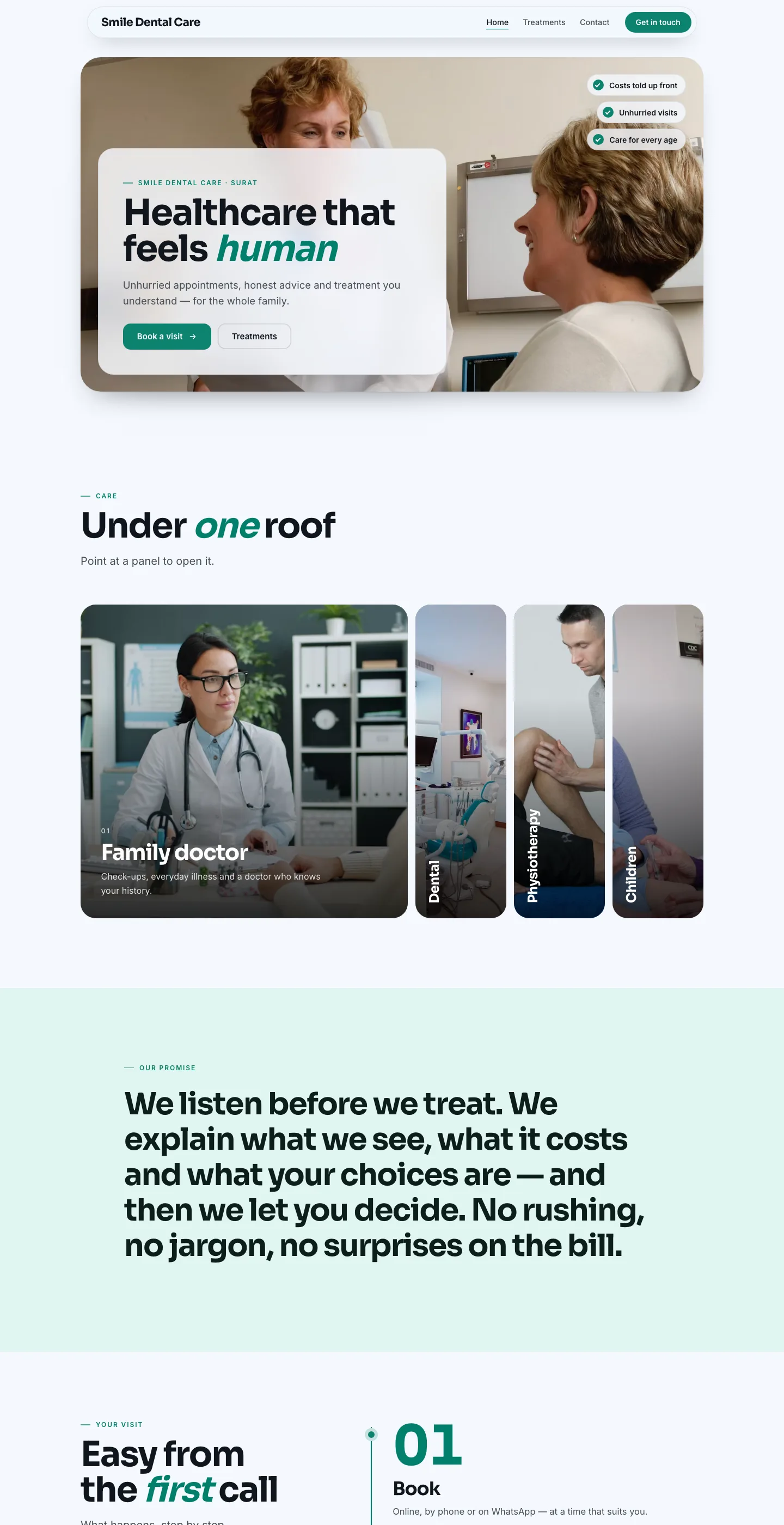 The Clinic design for Smile Dental Care, whole page