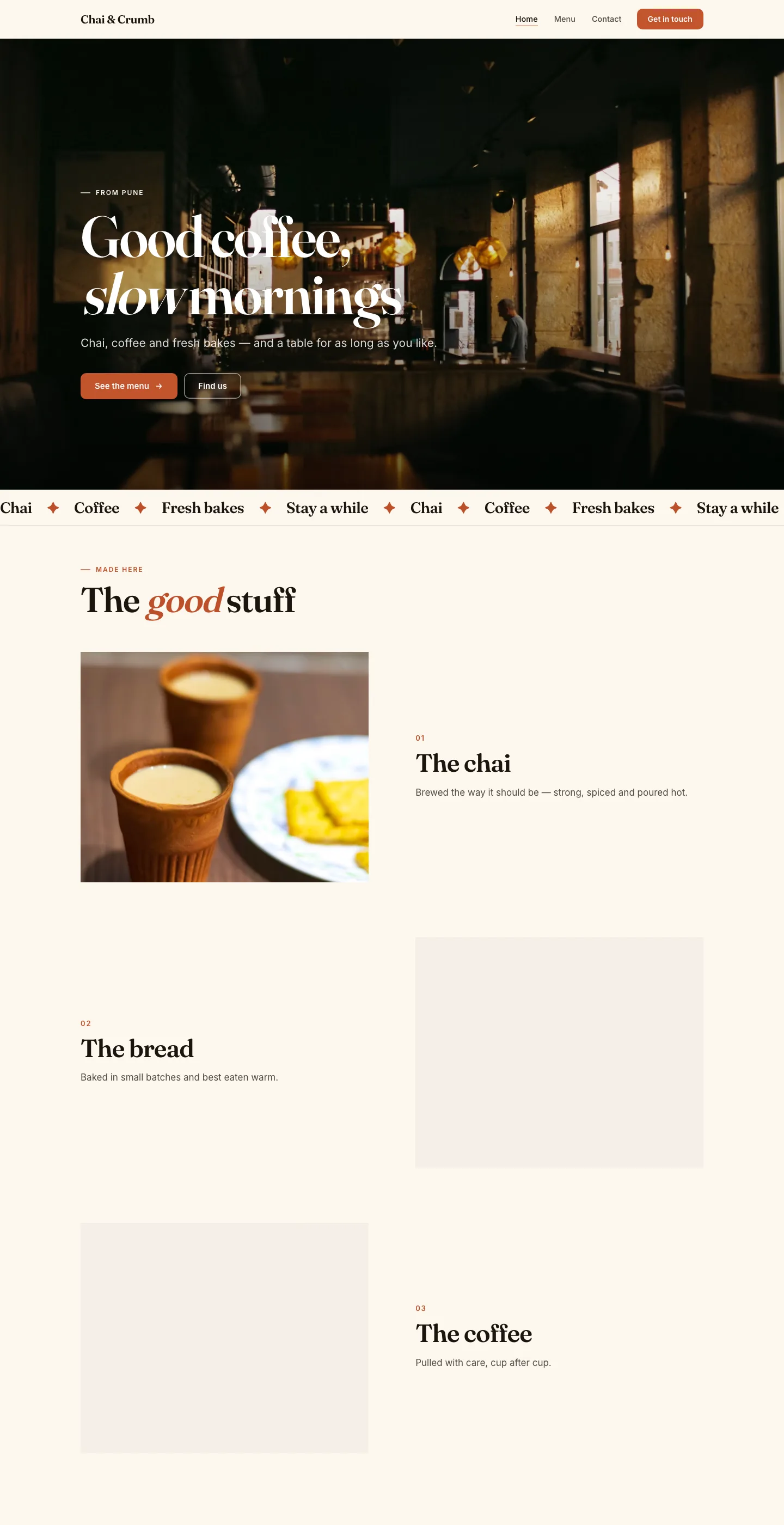 The Hearth design for Chai & Crumb, whole page