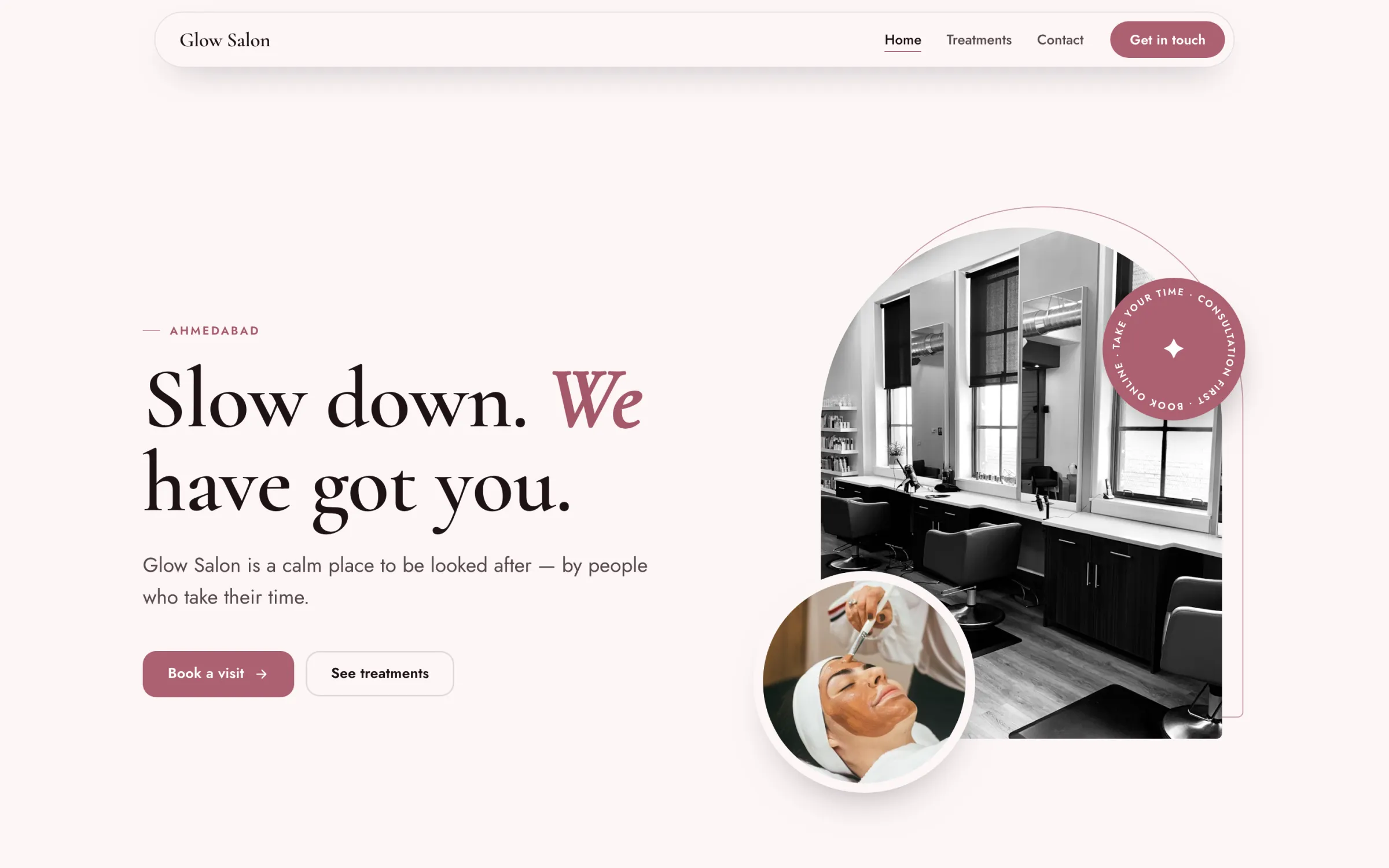 The Serene · salon design on a desktop