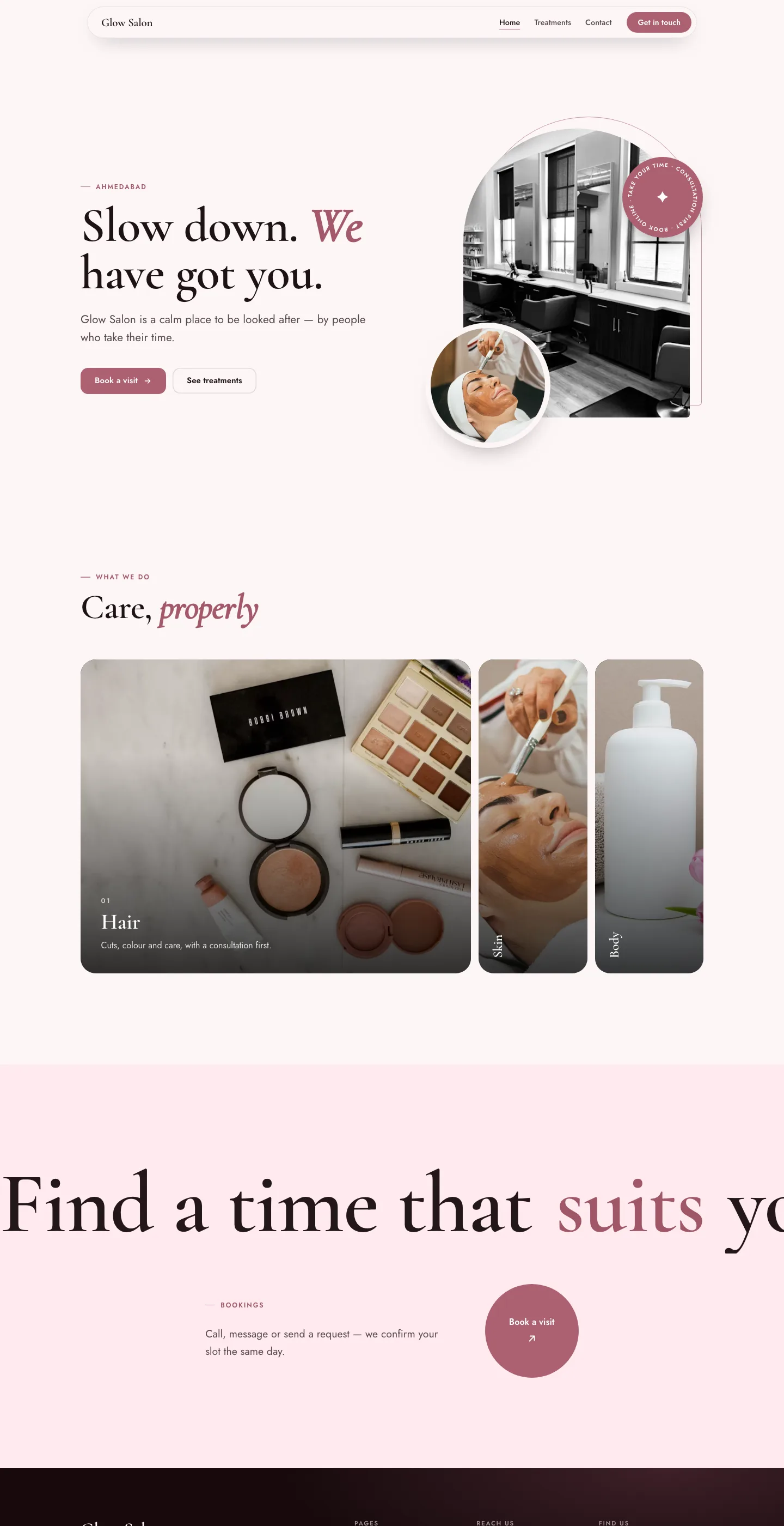 The Serene design for Glow Salon, whole page