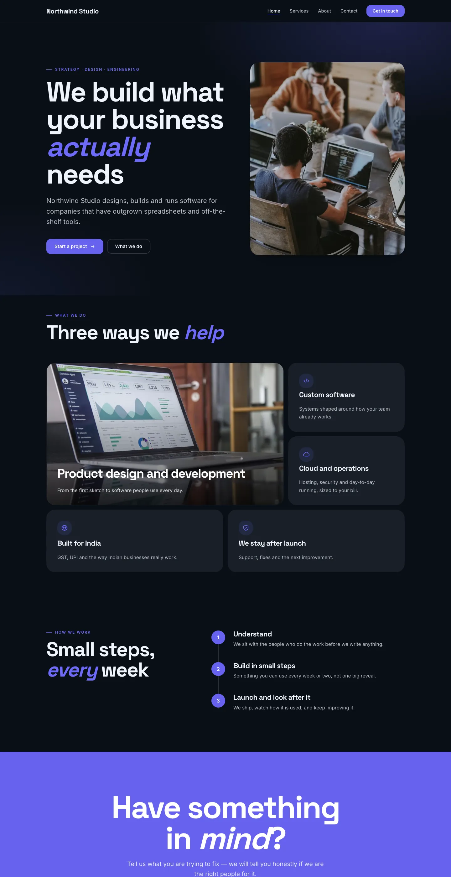 The Studio design for Northwind Studio, whole page